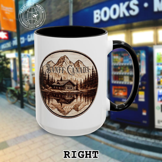 Wood Burned Badge, Banff Canada 15oz Mug