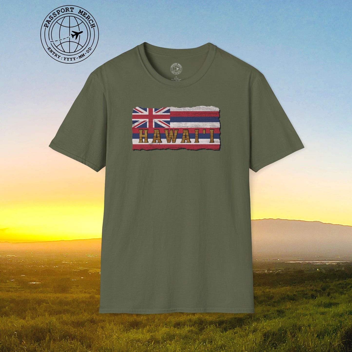 Vintage Koa Wood Carved Hawaiian Flag T-Shirt