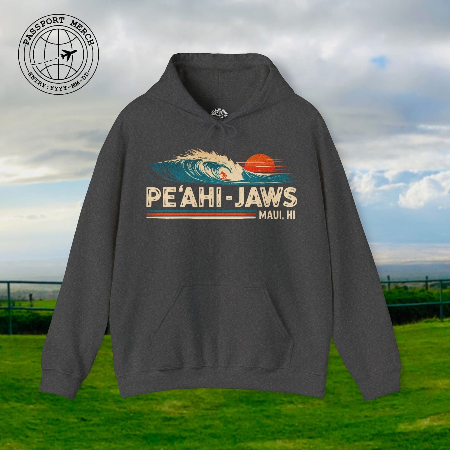 Peahi Jaws, Maui, Hawaii - Vibrant Surf Retro Hoodie
