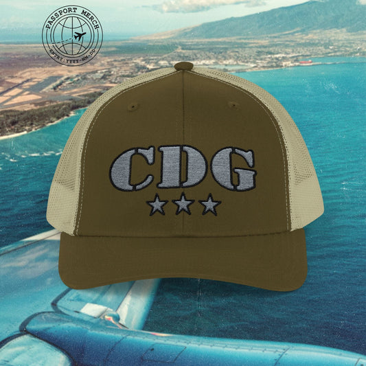 Classic Military, Paris Charles de Gaulle France Airport Code (CDG) Embroidered Trucker Hat
