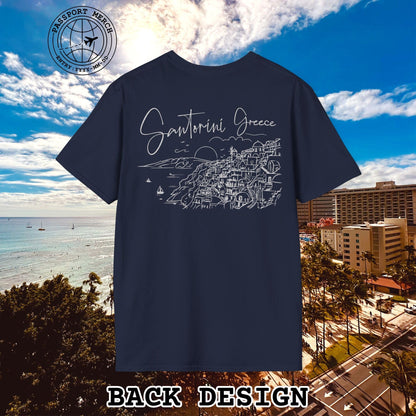 Santorini Dreaming Greece, Back Print T-Shirt