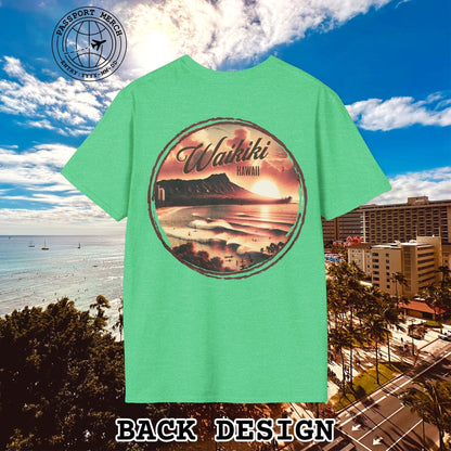 Vintage Nostalgia, Waikiki, Hawaii, Back Print T-Shirt