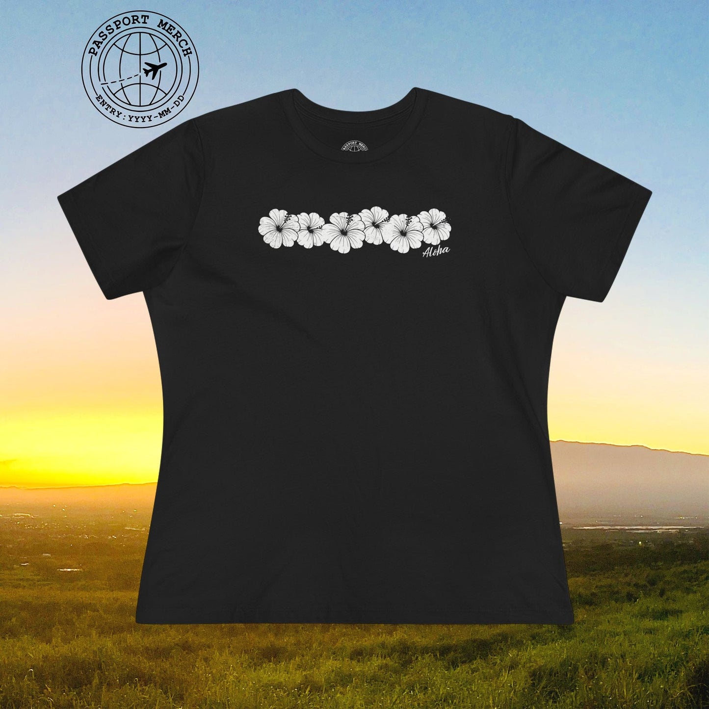 Monochrome Hibiscus, Hawaii, Womens Fit T-Shirt