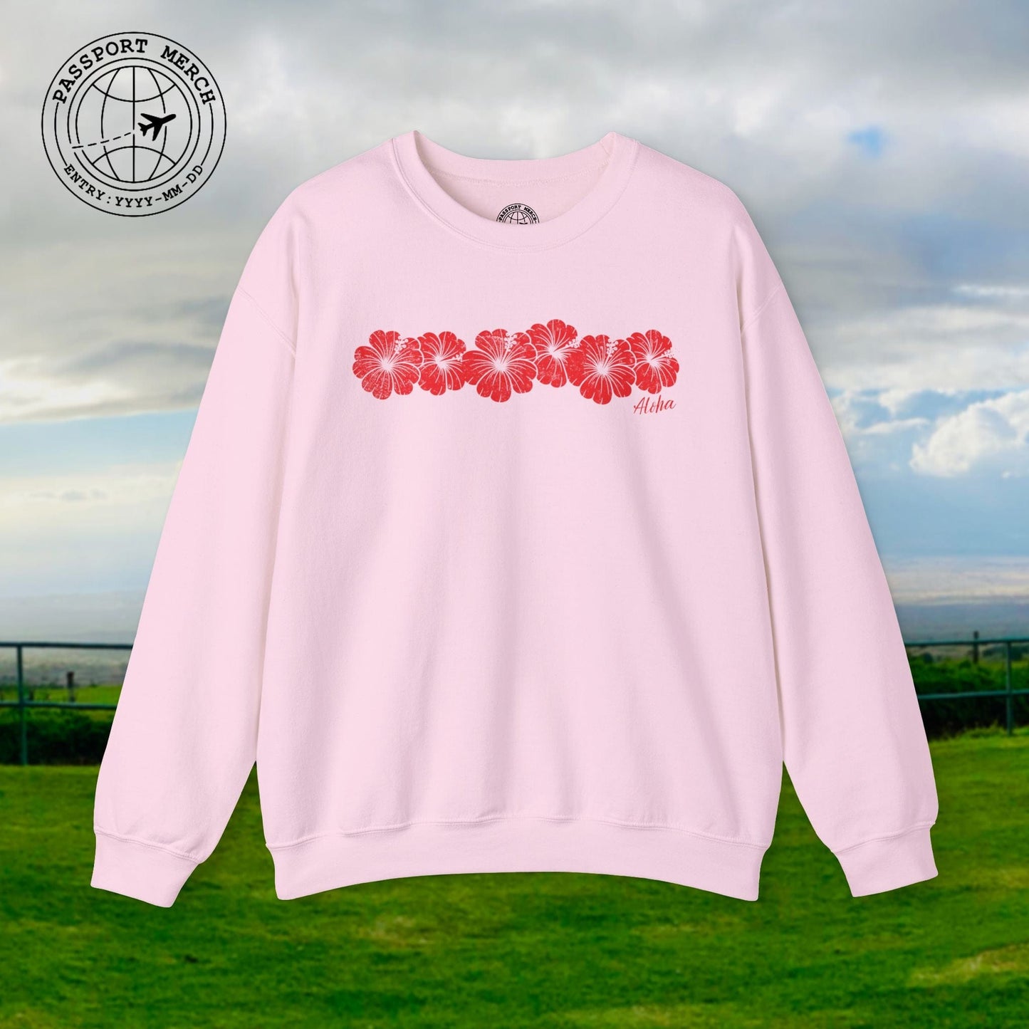 RED Monochrome Hibiscus, Hawaii Crewneck