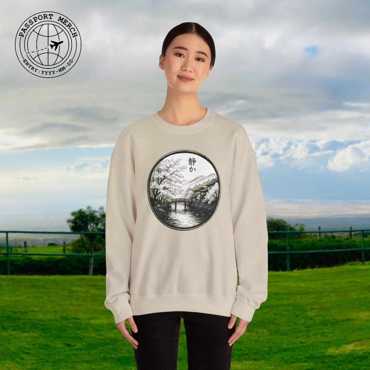 Monochrome Shizuka (Tranquil), Japan Crewneck