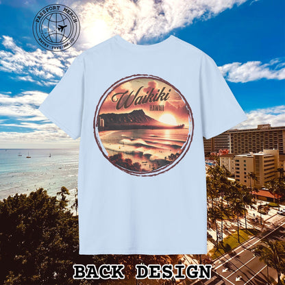 Vintage Nostalgia, Waikiki, Hawaii, Back Print T-Shirt