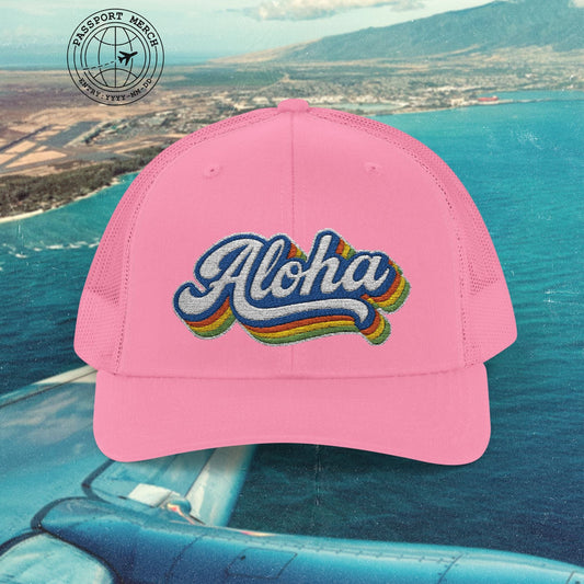 Classic 70s, Aloha, Hawaii Embroidered Trucker Hat