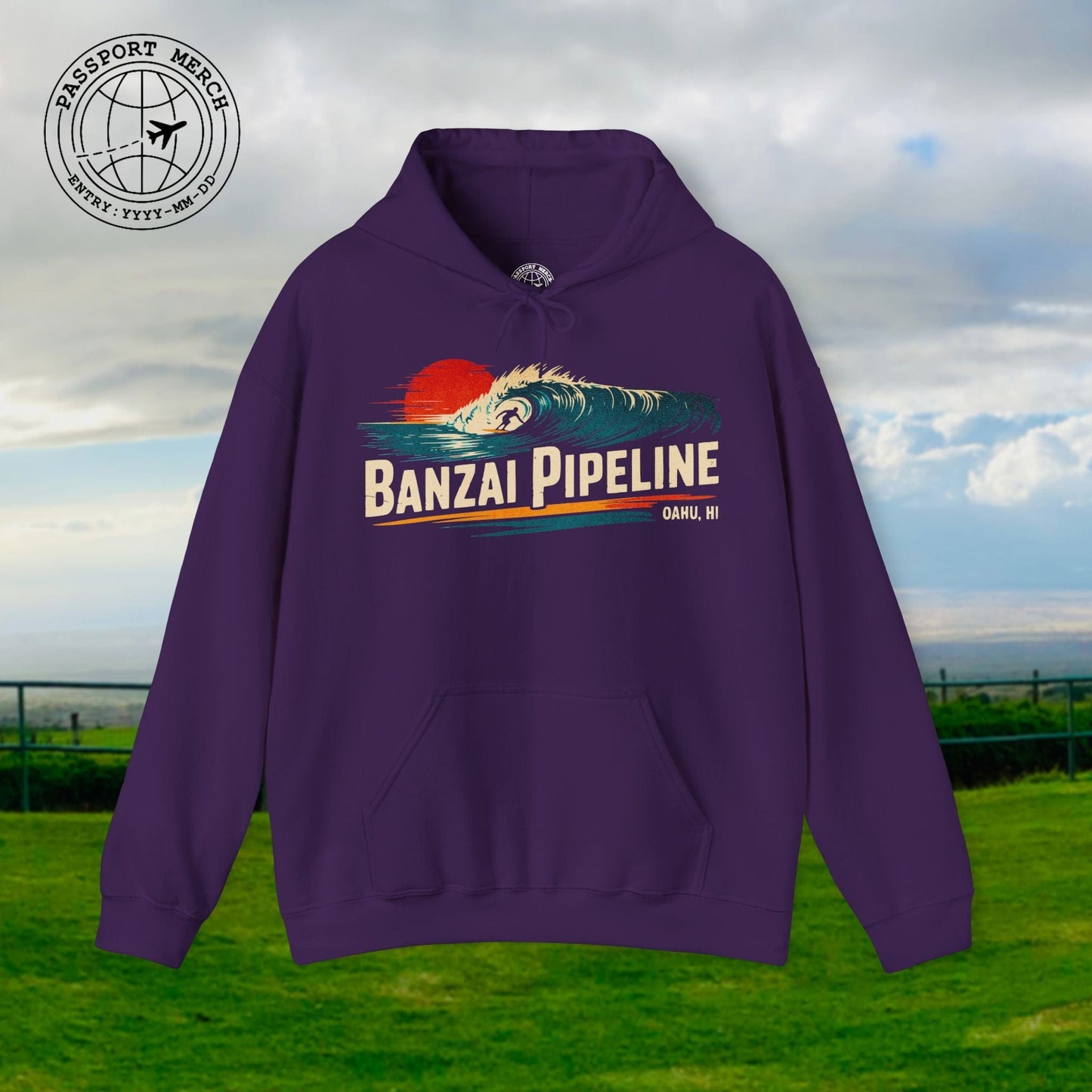 Banzai Pipeline, Oahu, Hawaii - Vibrant Surf Retro Hoodie
