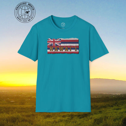 Vintage Koa Wood Carved Hawaiian Flag T-Shirt