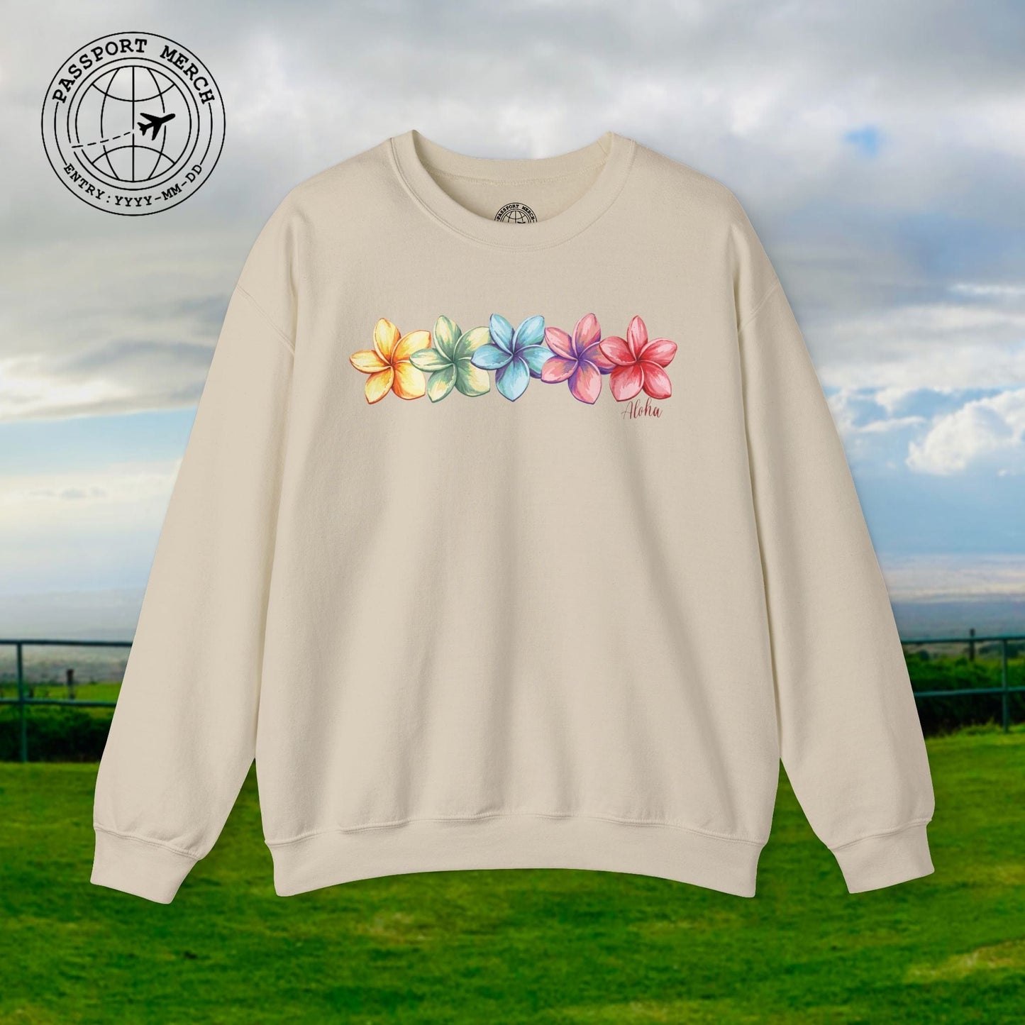 Five Vibrant Plumerias, Hawaii Crewneck