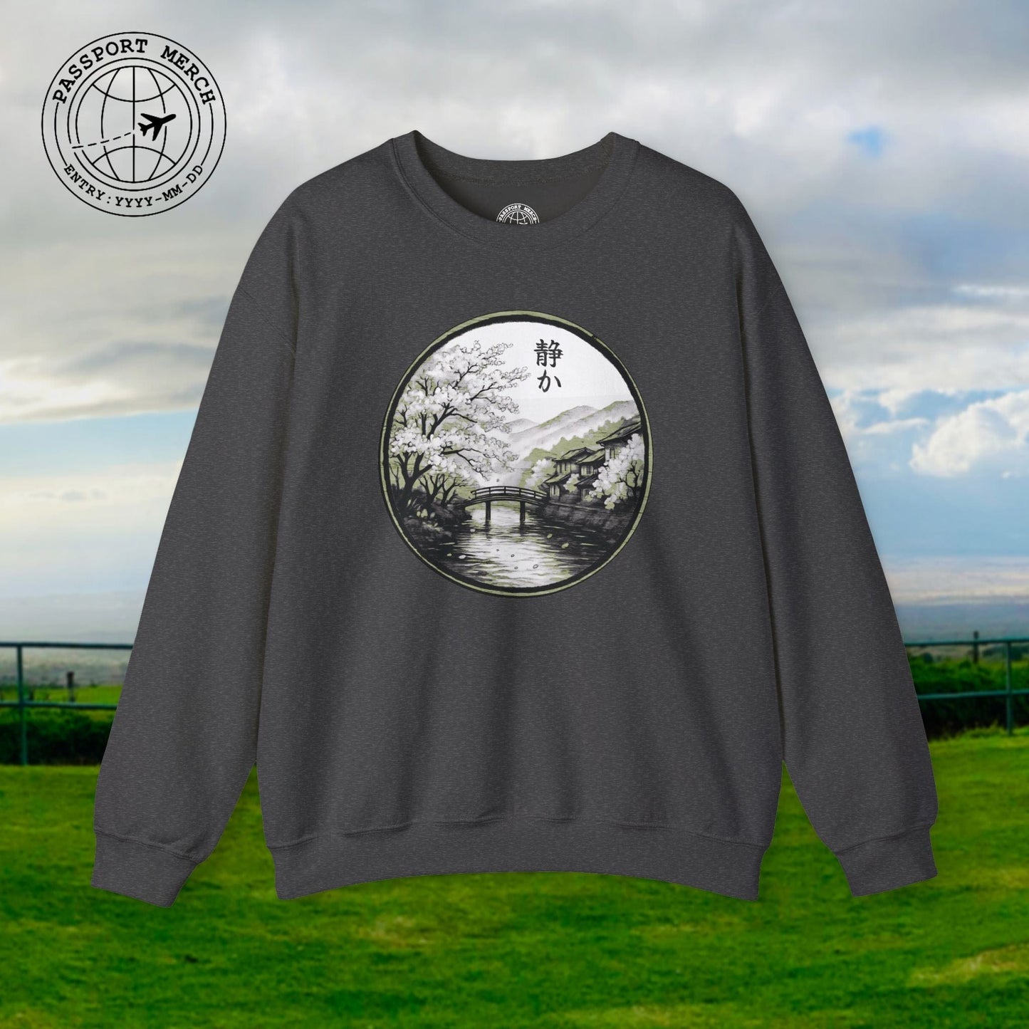 Monochrome Shizuka (Tranquil), Japan Crewneck