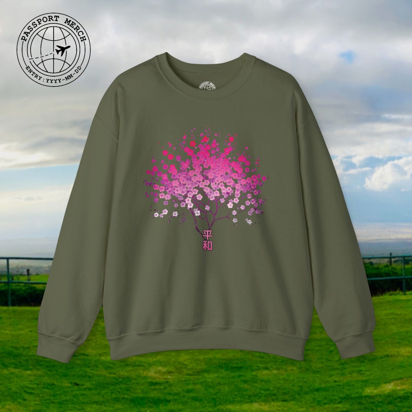 Cherry Blossoms Growing from Peace Japan Crewneck