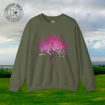 Cherry Blossoms Growing from Peace Japan Crewneck