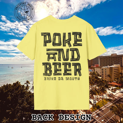 Poke and Beer, Hawaii, Back Print T-Shirt
