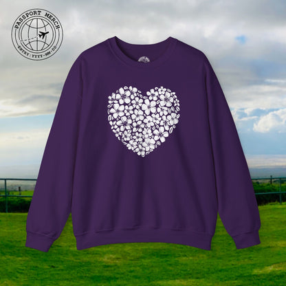 Valentine's Hawaiian Plumeria Heart Crewneck