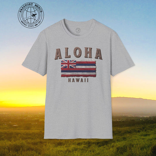 Koa Wood Aloha Hawaiian Flag T-Shirt