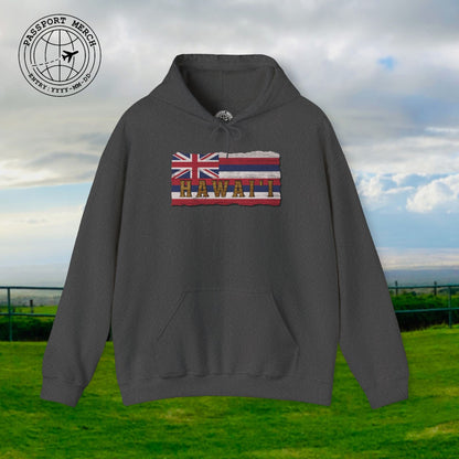 Vintage Koa Wood Carved Hawaiian Flag Hoodie