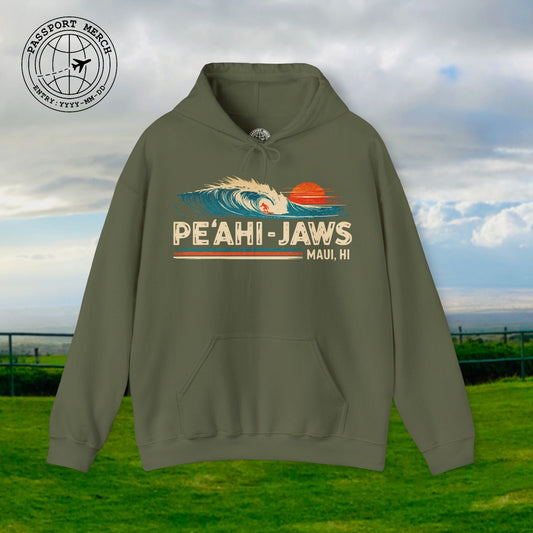 Peahi Jaws, Maui, Hawaii - Vibrant Surf Retro Hoodie