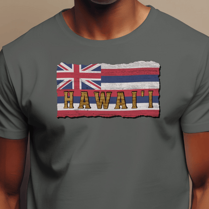 Vintage Koa Wood Carved Hawaiian Flag T-Shirt