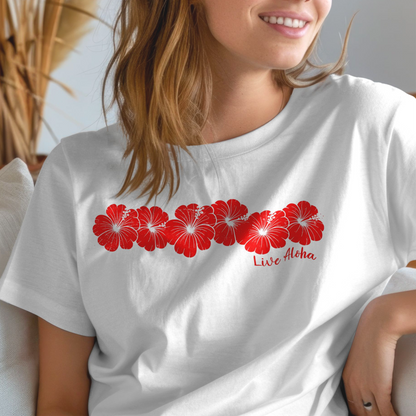 Live Aloha RED Monochrome Hibiscus, Hawaii T-Shirt