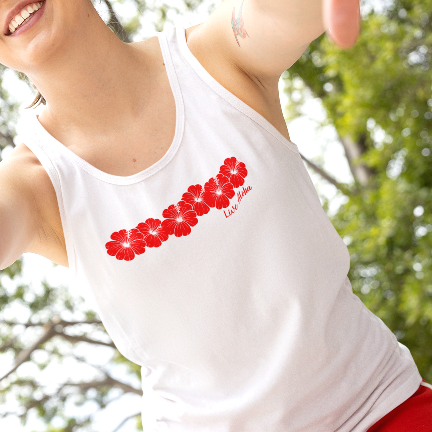 Live Aloha RED Monochrome Hibiscus, Hawaii Tank Top