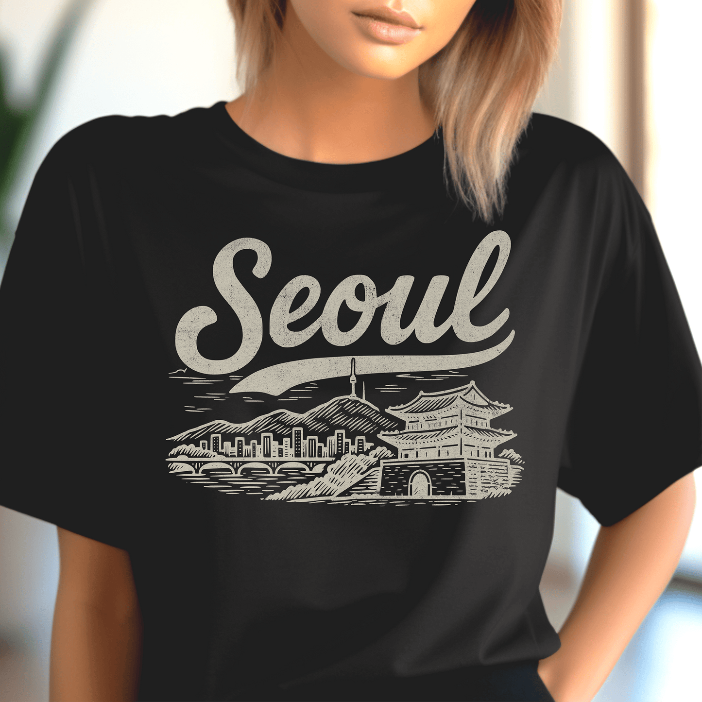 Monochrome Dreams of Seoul Korea T-Shirt