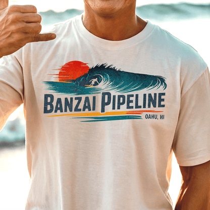 Banzai Pipeline, Oahu, Hawaii - Vibrant Surf Retro T-Shirt