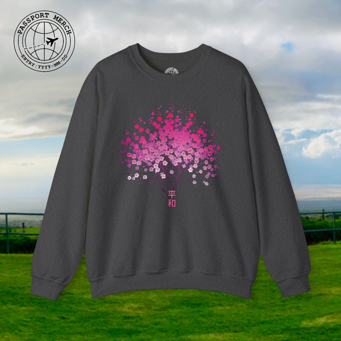 Cherry Blossoms Growing from Peace Japan Crewneck