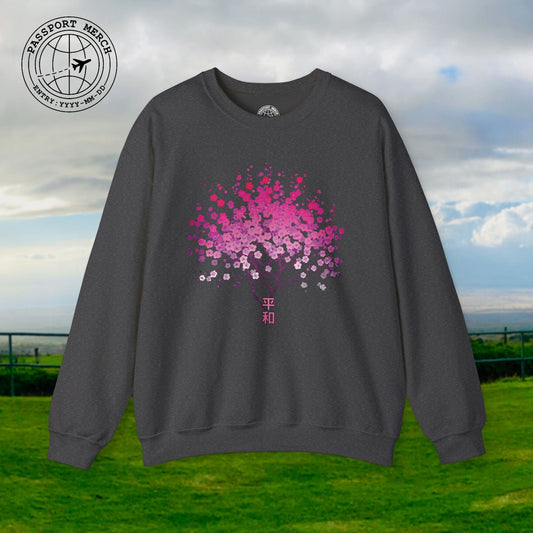 Cherry Blossoms Growing from Peace Japan Crewneck