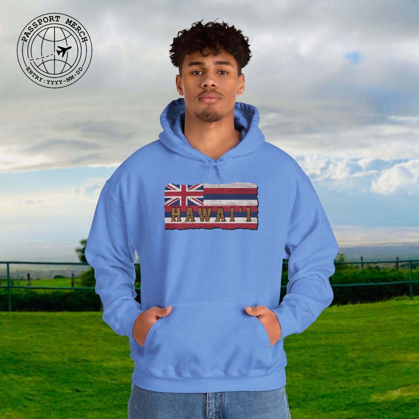 Vintage Koa Wood Carved Hawaiian Flag Hoodie