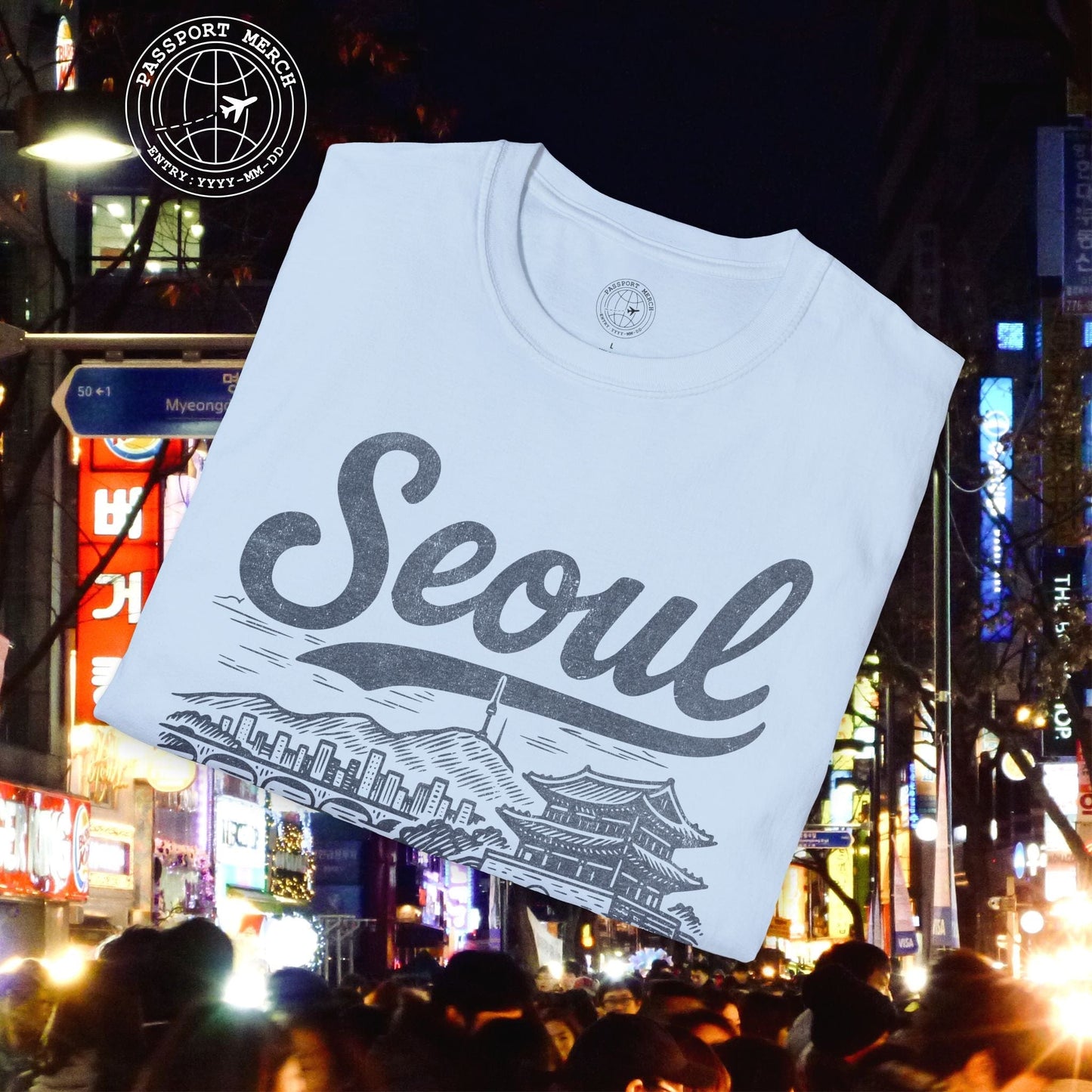 Monochrome Dreams of Seoul Korea T-Shirt