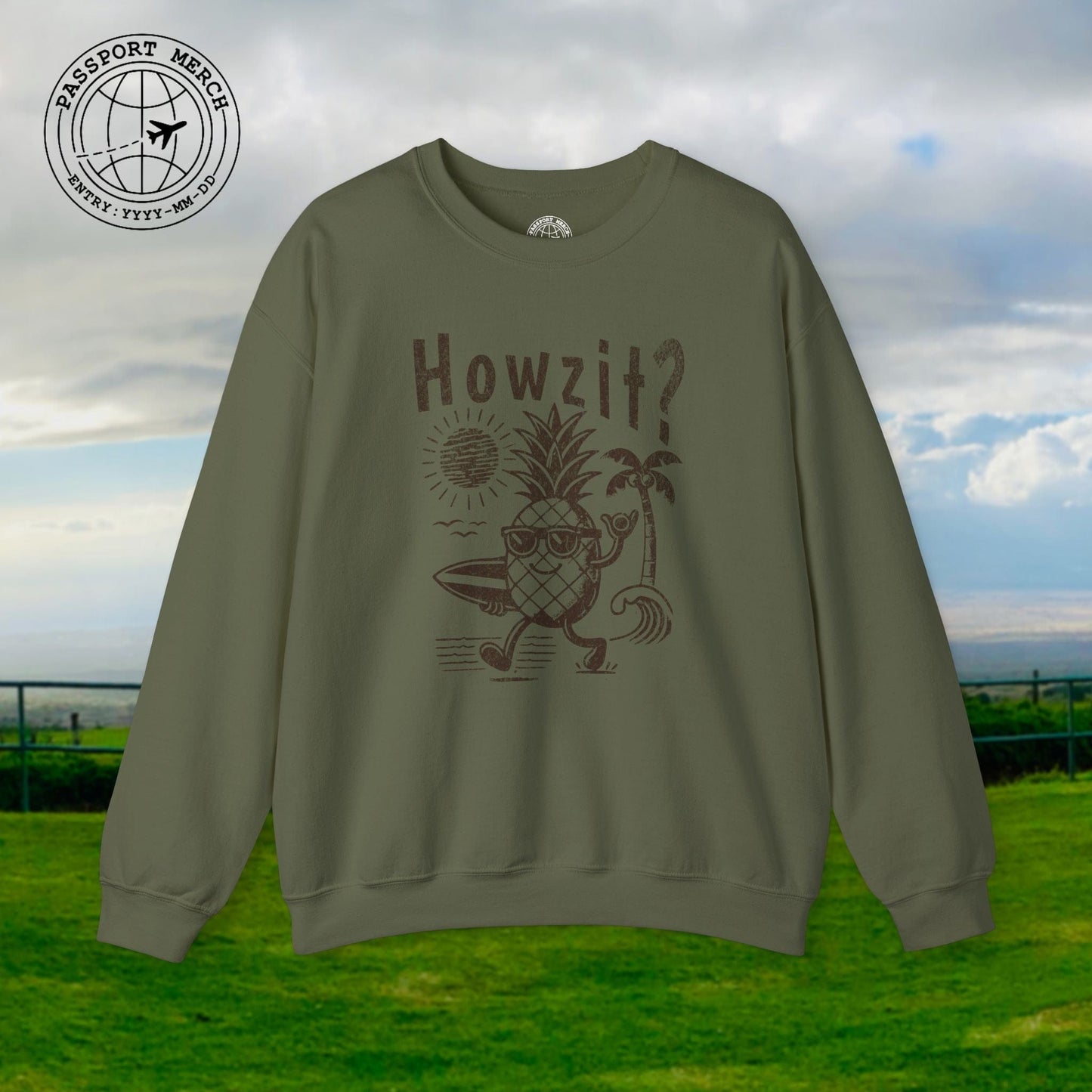 Howzit? Pineapple Shaka, Hawaii Crewneck