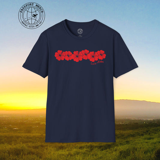 Live Aloha RED Monochrome Hibiscus, Hawaii T-Shirt