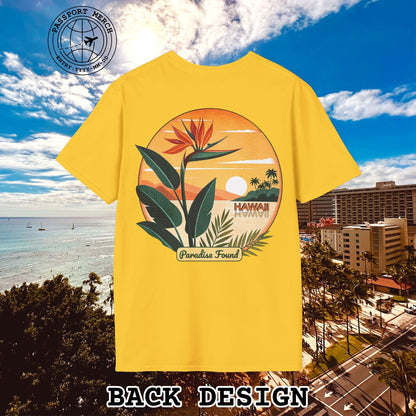 Retro (Bird of) Paradise Found, Hawaii, Back Print T-Shirt