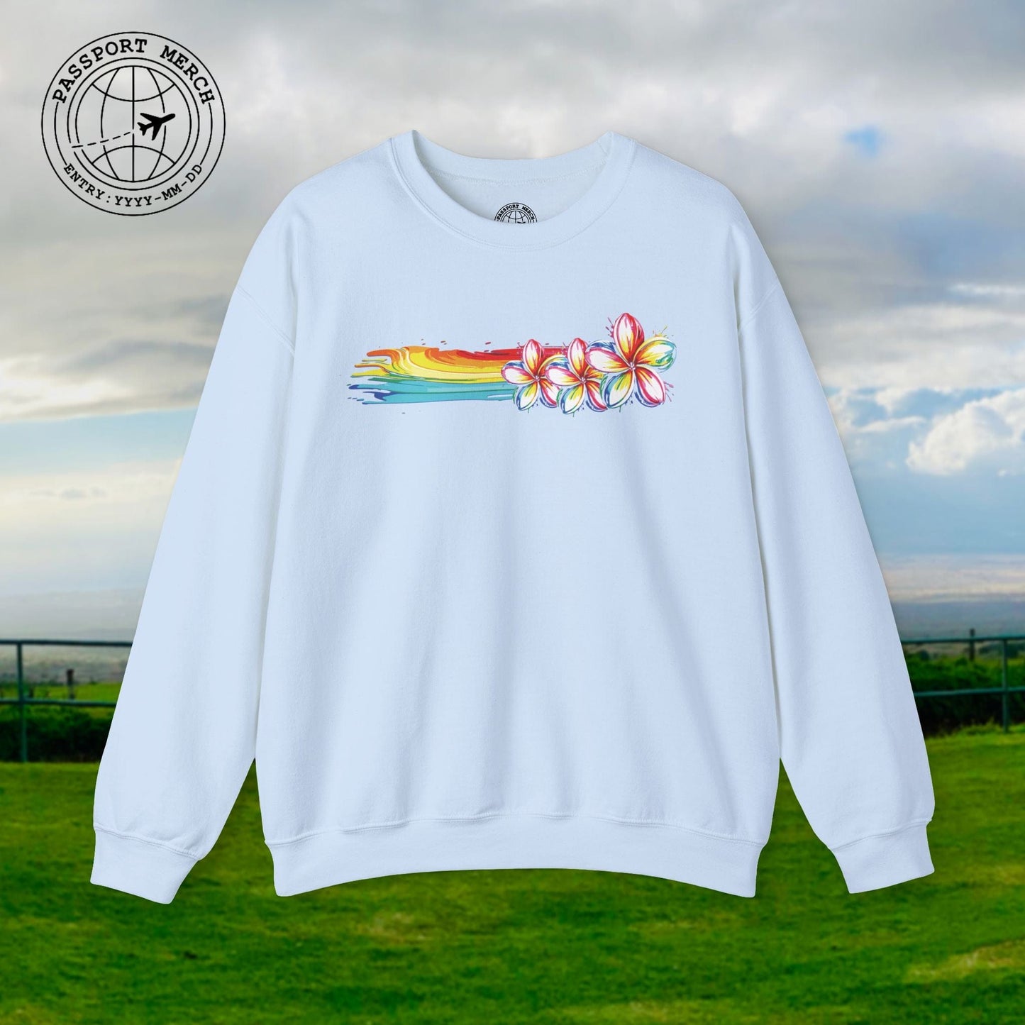 Neon Art Plumeria Rainbow, Hawaii Crewneck