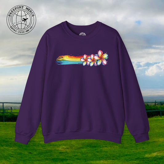 Neon Art Plumeria Rainbow, Hawaii Crewneck
