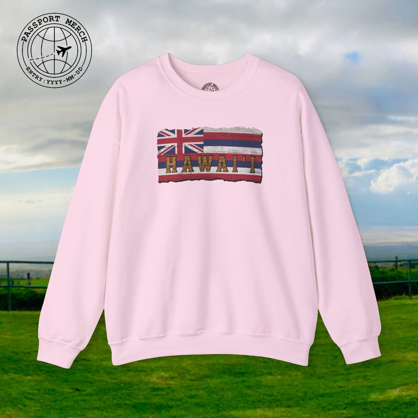 Vintage Koa Wood Carved Hawaiian Flag Crewneck