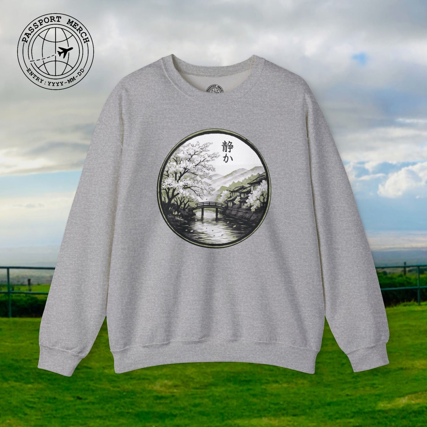 Monochrome Shizuka (Tranquil), Japan Crewneck