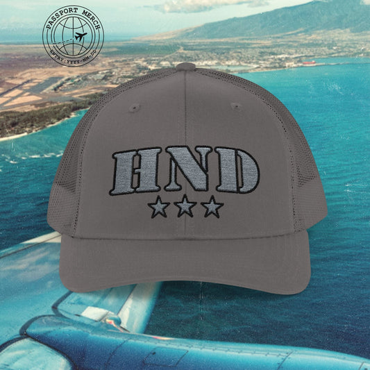 Classic Military, Haneda Tokyo Japan Airport Code (HND) Embroidered Trucker Hat