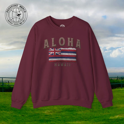 Koa Wood Aloha Hawaiian Flag Crewneck