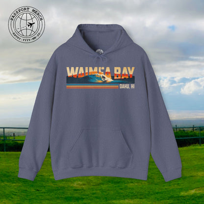 Waimea Bay, Oahu, Hawaii - Vibrant Surf Retro Hoodie