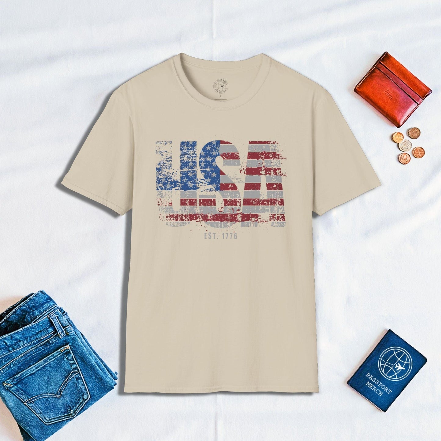 Vintage Distressed USA Letter Flag T-Shirt