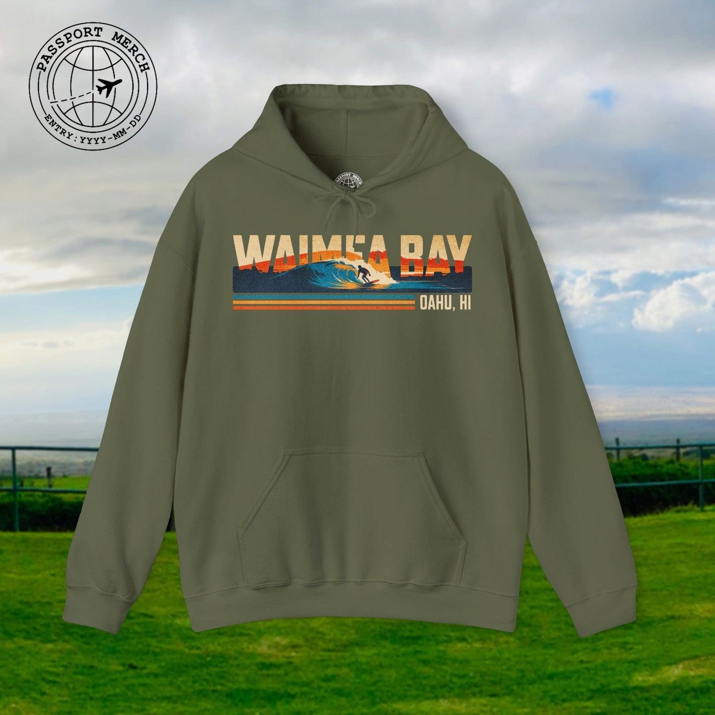 Waimea Bay, Oahu, Hawaii - Vibrant Surf Retro Hoodie
