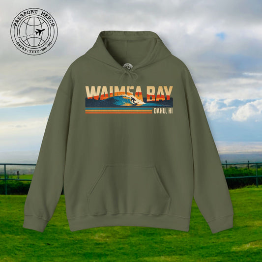 Waimea Bay, Oahu, Hawaii - Vibrant Surf Retro Hoodie