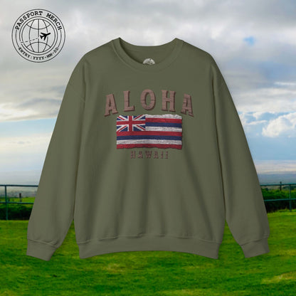 Koa Wood Aloha Hawaiian Flag Crewneck