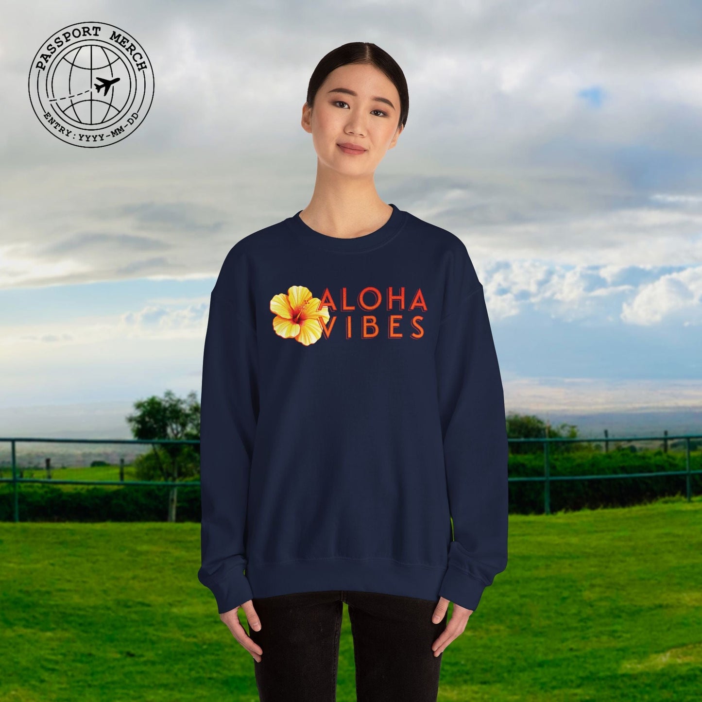 Sun-Kissed Hibiscus Aloha Vibes, Hawaii Crewneck