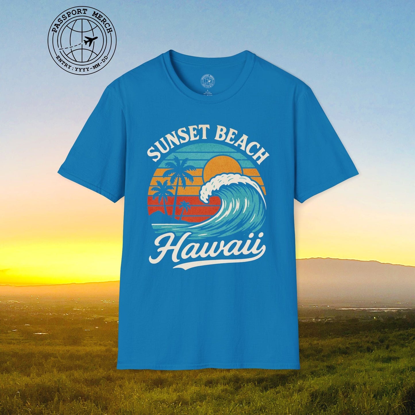 Sunset Beach, Oahu, Hawaii - Vibrant Wave Retro T-Shirt