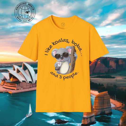 I like koalas, boba, and 3 people Australia T-Shirt