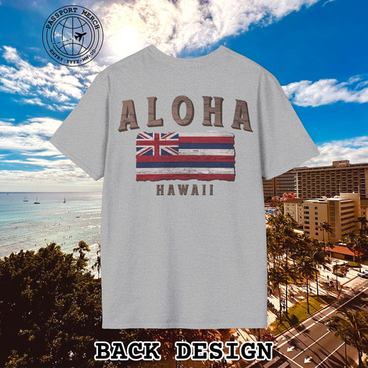 Koa Wood Aloha Hawaiian Flag, Back Print T-Shirt