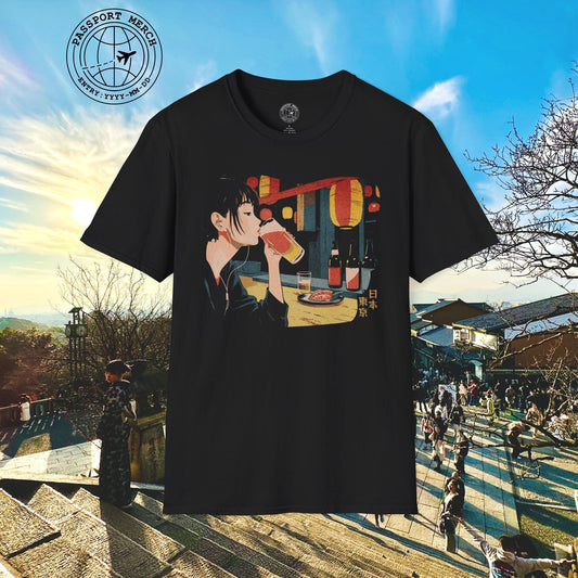Woman Drinking in Shibuya, Tokyo, Japan T-Shirt